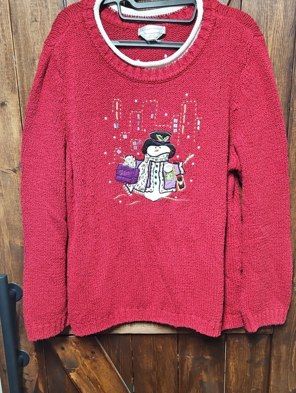 Christopher & Banks Red Snowman Crewneck Sweater